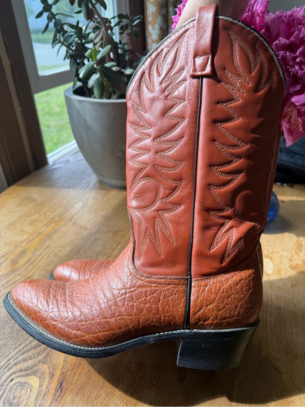 B.A. Mason Men's 9.5 Vtg Palomino Cowboy Western Boots Brown Bullhide Leather